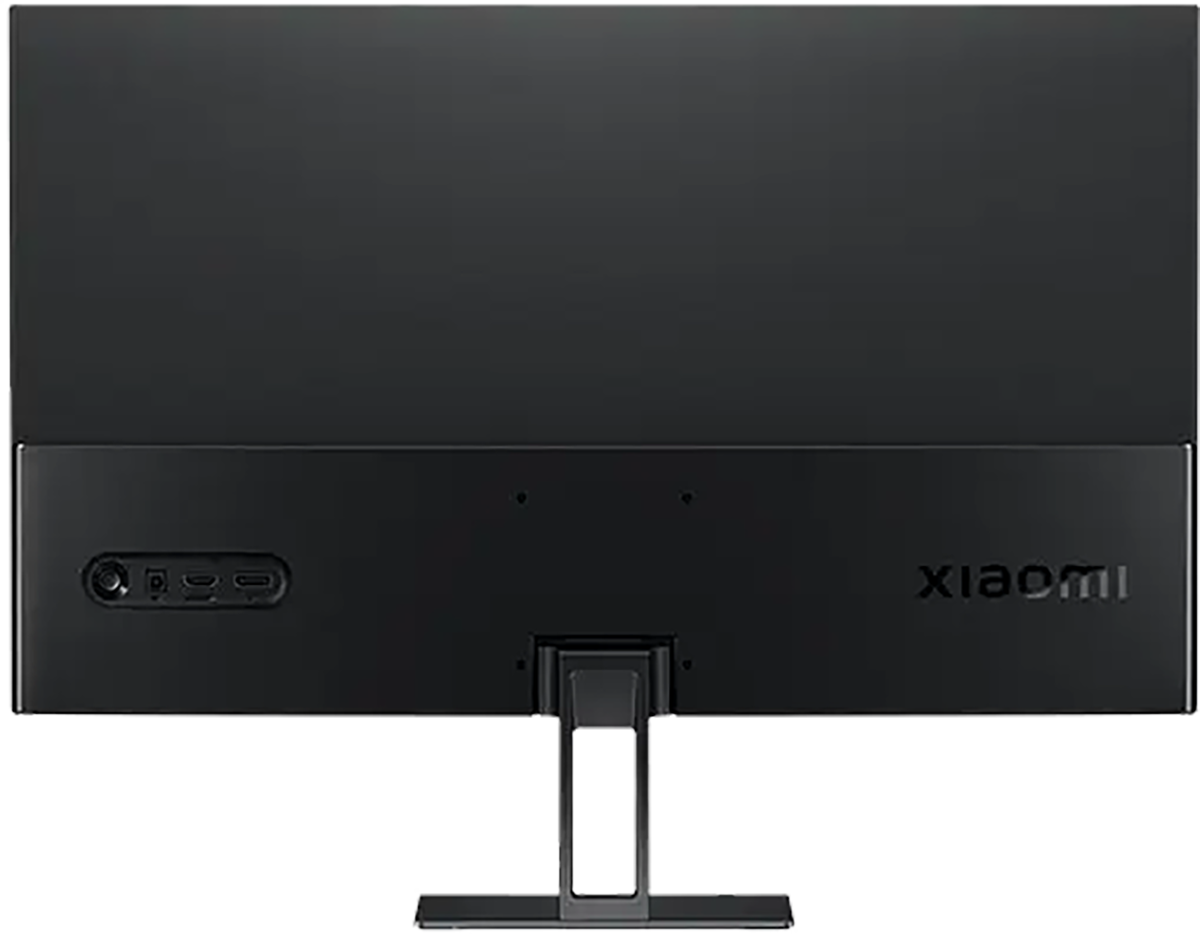 Egy fekete számítógép monitor hátulja. Van rajta néhány port és a Xiaomi logó.