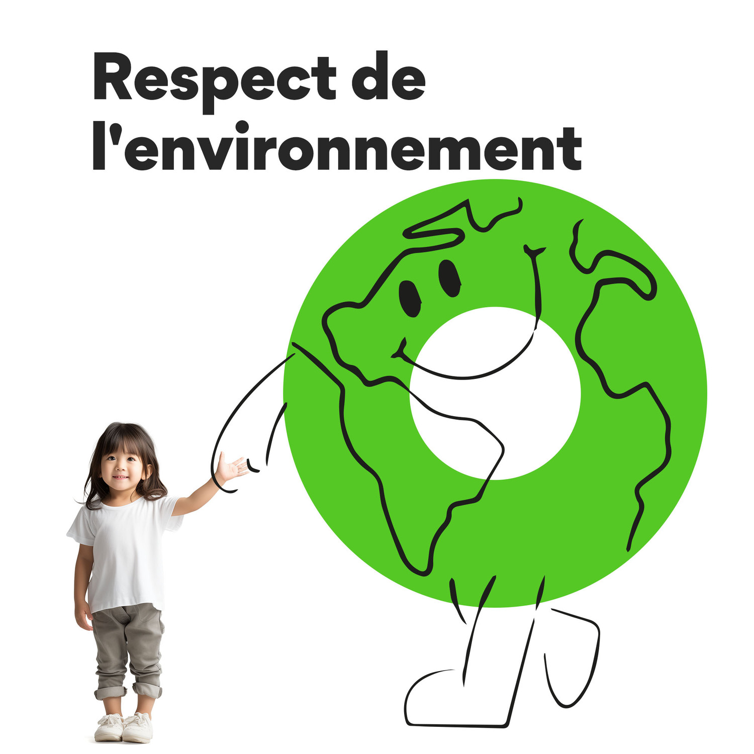 Un enfant et un graphique de la Terre verte avec le texte : Respect de l'environnement.