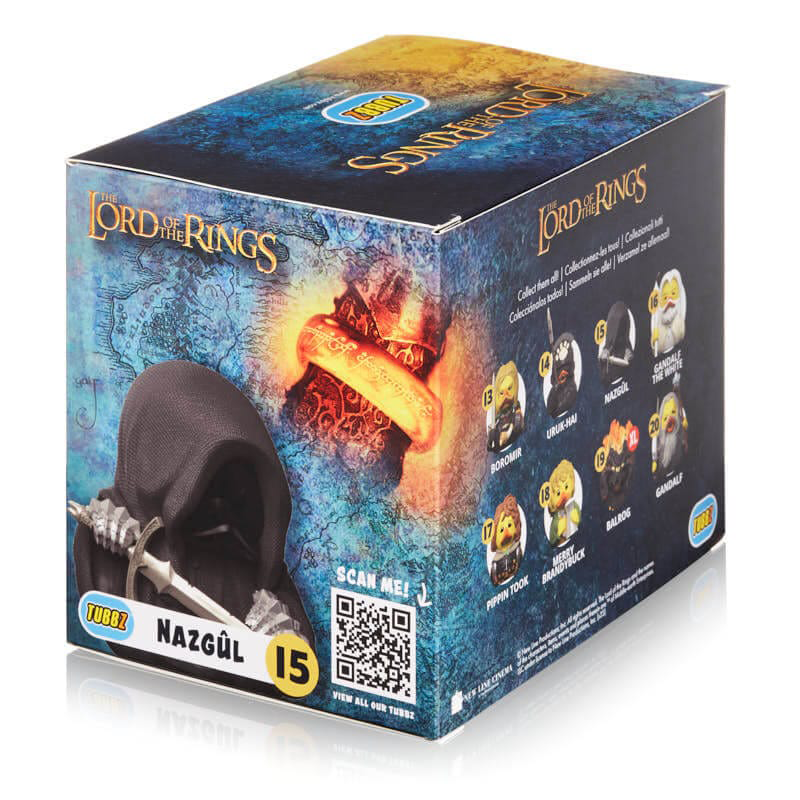 A Gyűrűk Ura Nazgûl figura egy dobozban, más figurákkal, fehér háttérrel.