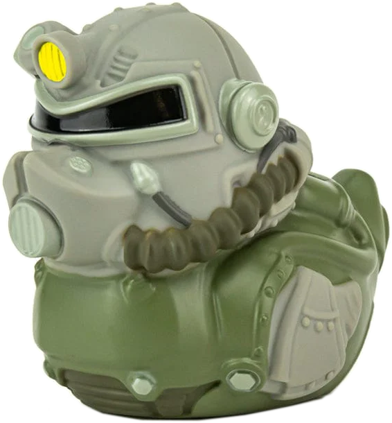 Egy Fallout témájú gumikacsa, ami páncélba öltözött.