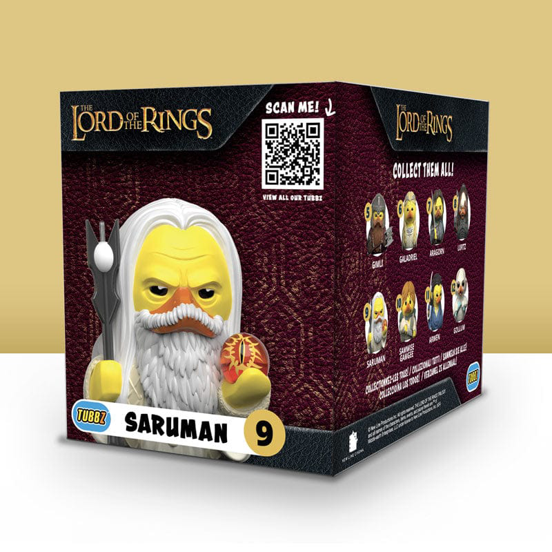 Saruman Tubbz figura dobozban. Fehér haj, bot és gömb. A Gyűrűk Ura.