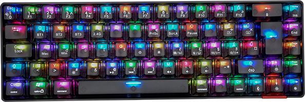 GWINGS Vezeték nélküli TKL billentyűzet, mechanikus kapcsolók, BT+2,4GHz, RGB, Magyar kiosztás (GW994MKB)