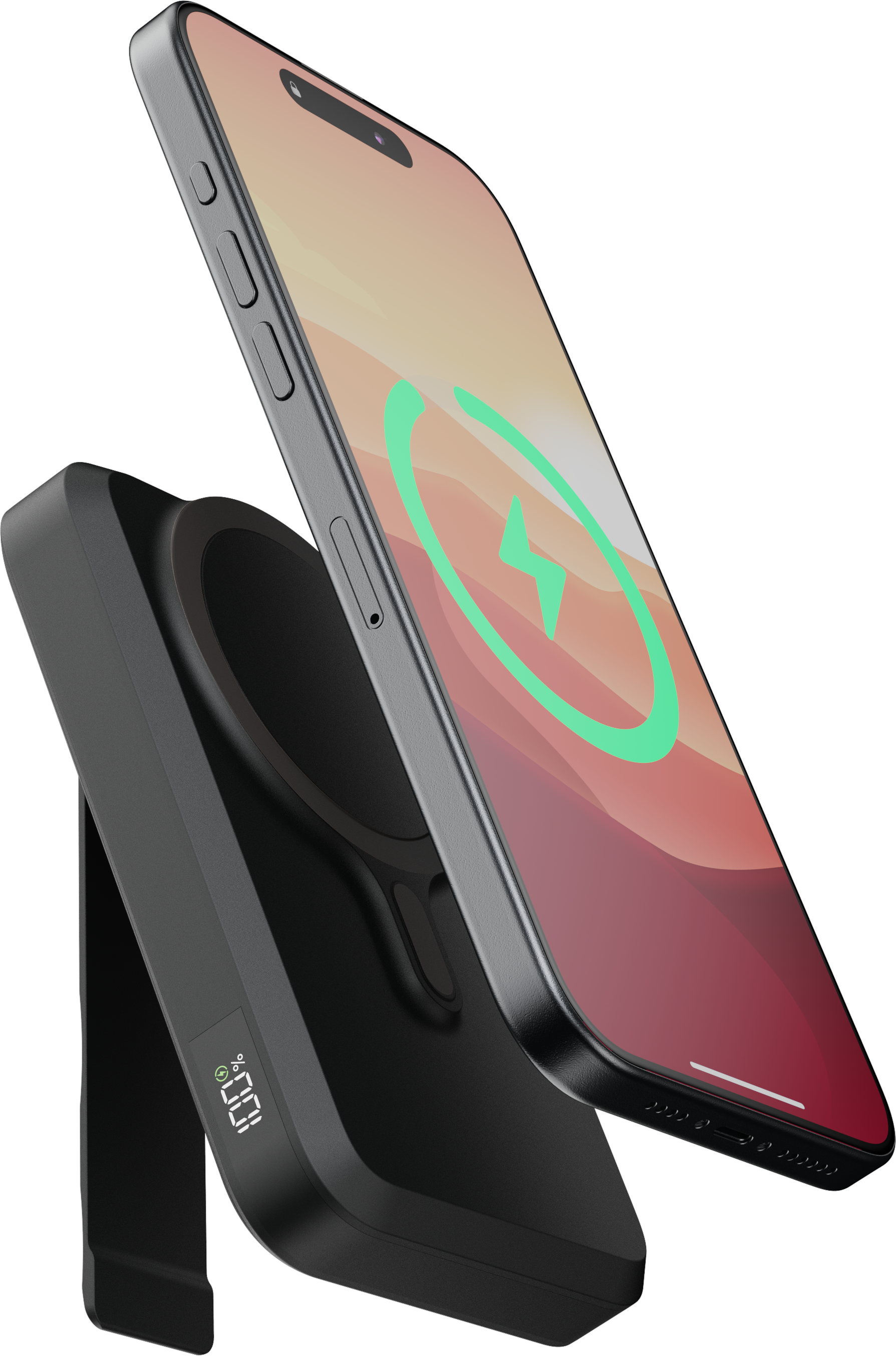 Ein schwarzes Telefon, das auf einem schwarzen kabellosen Ladegerät geladen wird.