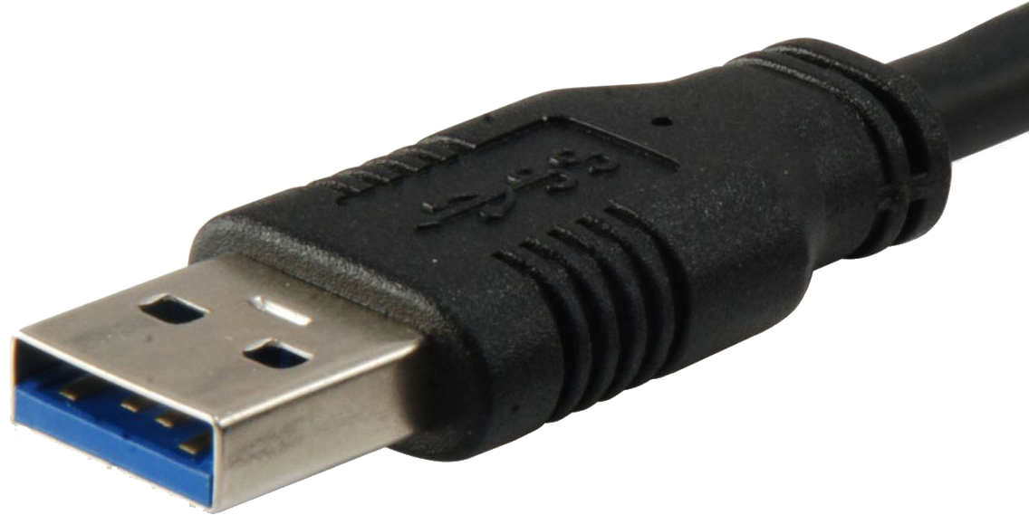 Egy fekete USB 3.0 csatlakozó közeli képe kék tűkkel.