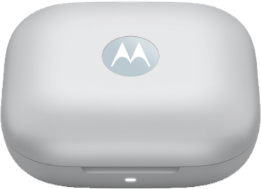 Weißes Ladecase mit Motorola-Logo, Draufsicht, vor weißem Hintergrund.