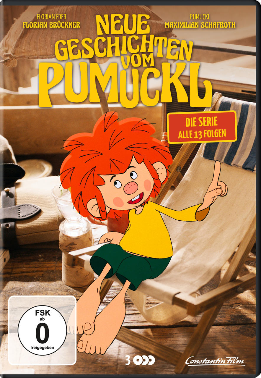 DVD-Cover: Ein Cartoon-Junge mit roten Haaren zeigt, mit Text: Neue Geschichten vom Pumuckl.