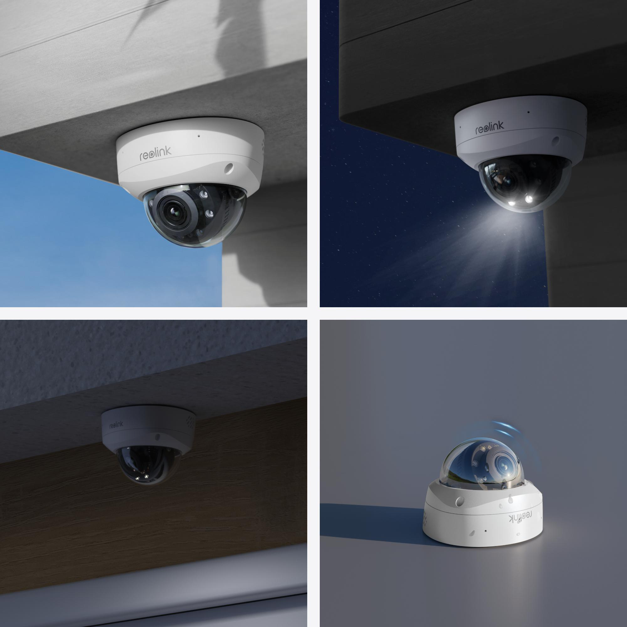 Vier Bilder einer Überwachungskamera mit unterschiedlichen Lichtverhältnissen.