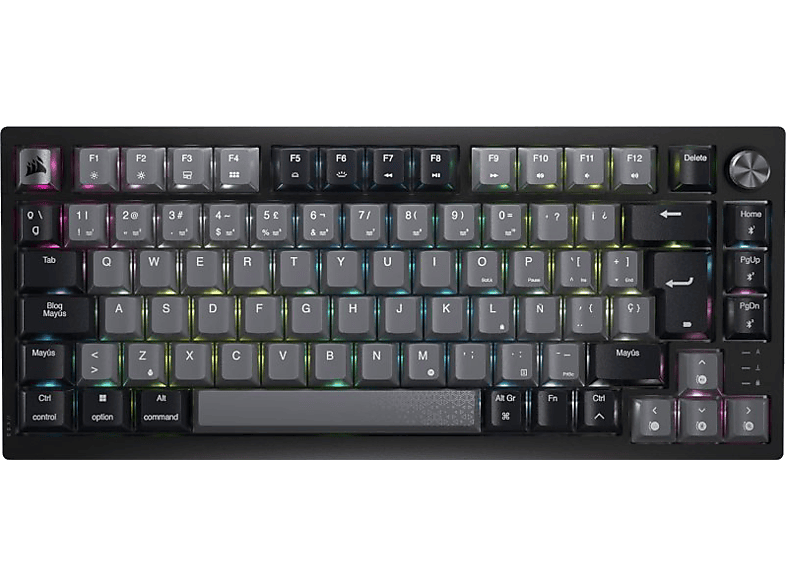 Corsair K65 PLUS WIRELESS, USB, Teclas iluminadas, 75% Tamaño, Plateado y Gris oscuro