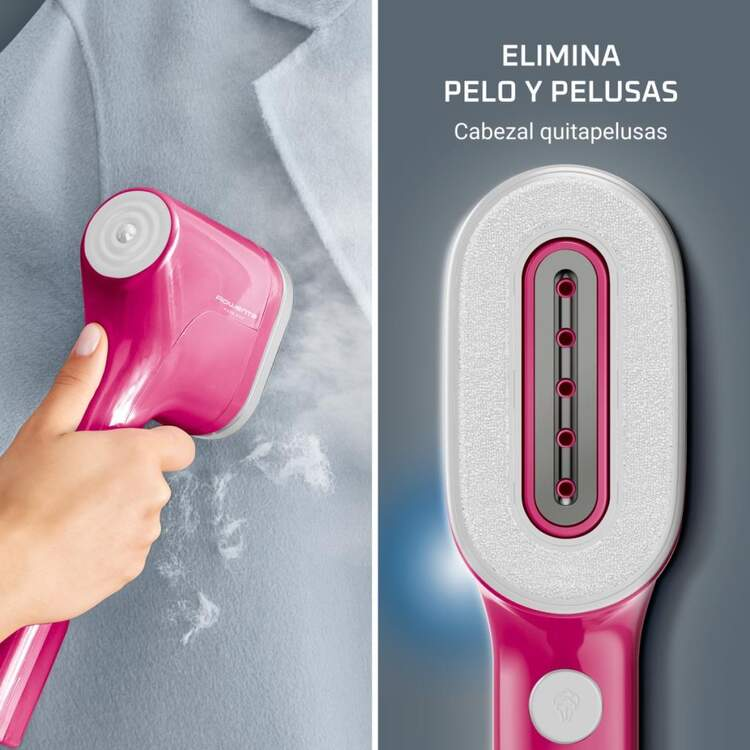 Un vaporizador de tela rosa y cabezal con texto.