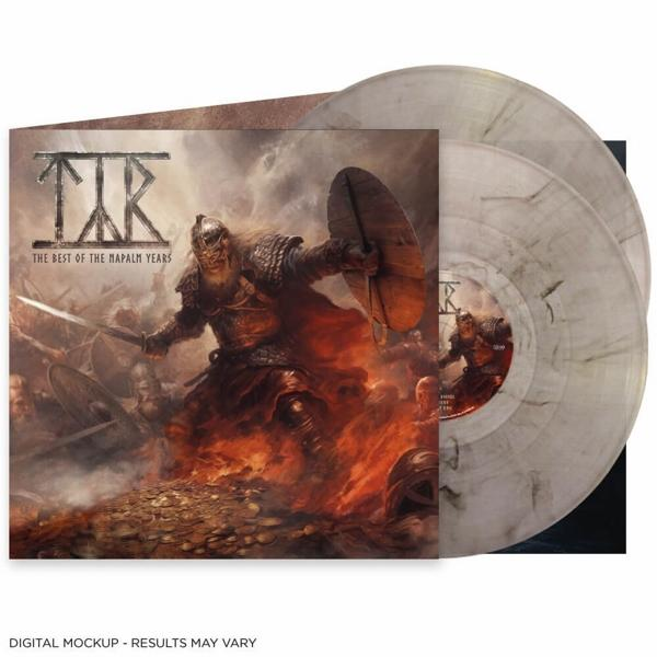 Album borító: karddal és pajzzsal harcoló harcos lángok között. Vinil lemezek jobbra. Sötét, fantasy téma.