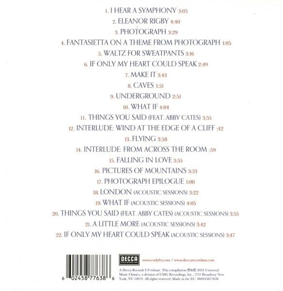 Album-Trackliste mit Spieldauer, Künstlername und Informationen zum Label.
