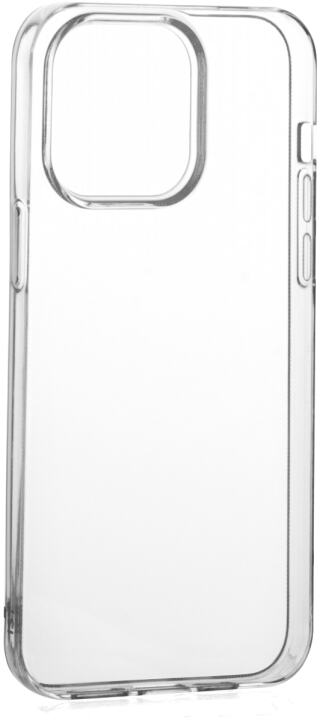 Coque de téléphone transparente avec découpe pour l'appareil photo et boutons latéraux.