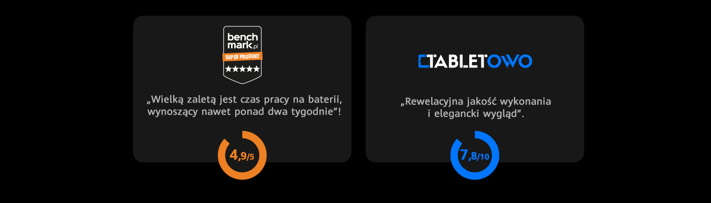 Recenzje i oceny z tekstem i okrągłymi paskami postępu, czarne tło.