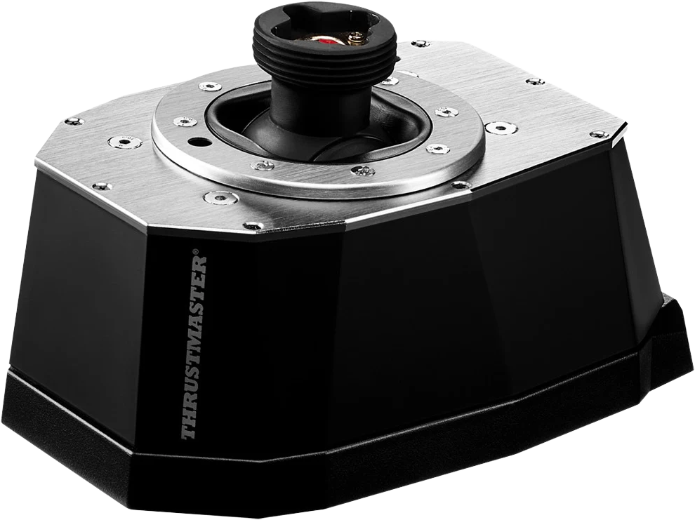 Ein schwarzer und silberner Thrustmaster Flight Stick Controller.