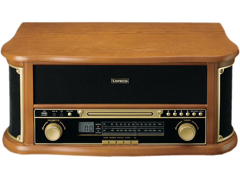 Lenco TCD-2551WD Classic Phono - Holz-Plattenspieler im Retro-Design mit Bluetooth, AM/FM-Radio, USB, CD-Player, Kassettenspieler