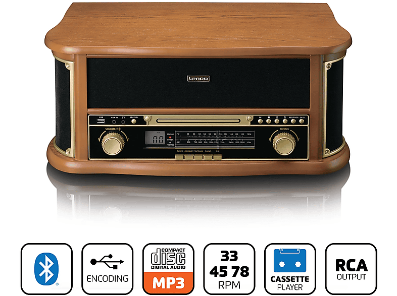 Lenco TCD-2551WD Classic Phono - Holz-Plattenspieler im Retro-Design mit Bluetooth, AM/FM-Radio, USB, CD-Player, Kassettenspieler — Foto 2 von 5