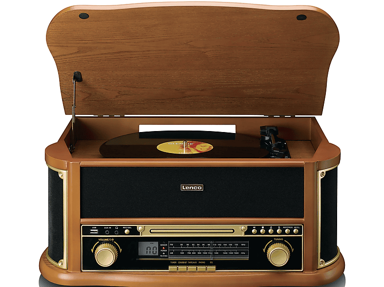 Lenco TCD-2551WD Classic Phono - Holz-Plattenspieler im Retro-Design mit Bluetooth, AM/FM-Radio, USB, CD-Player, Kassettenspieler — Foto 4 von 5