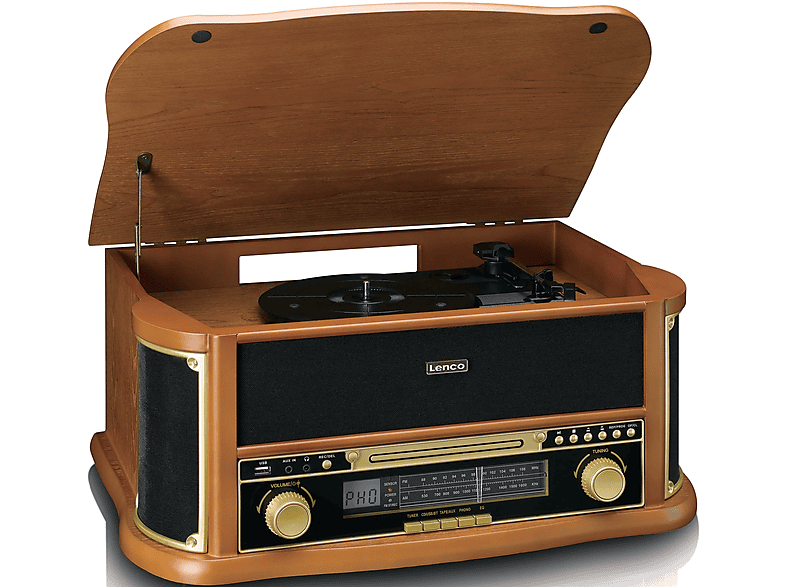 Lenco TCD-2551WD Classic Phono - Holz-Plattenspieler im Retro-Design mit Bluetooth, AM/FM-Radio, USB, CD-Player, Kassettenspieler — Foto 5 von 5