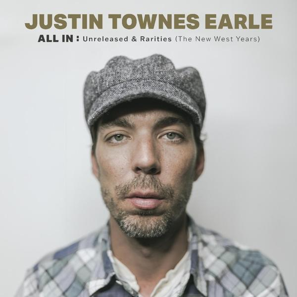 Porträt eines Mannes mit Bart und kariertem Hemd, darüber der Text 'Justin Townes Earle'.