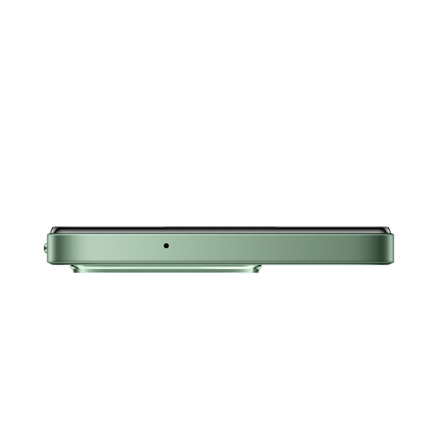 Perfil lateral de un smartphone verde menta.