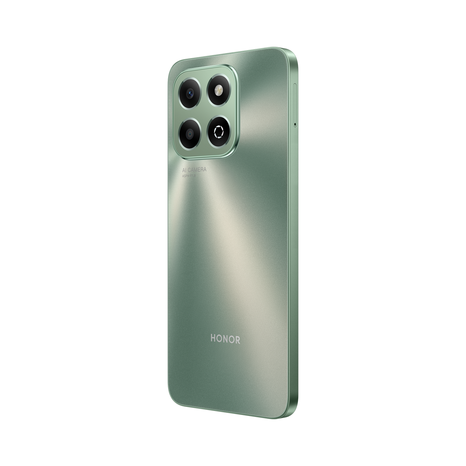 La parte trasera de un smartphone Honor verde, con cuatro cámaras y el logotipo de Honor sobre fondo negro.