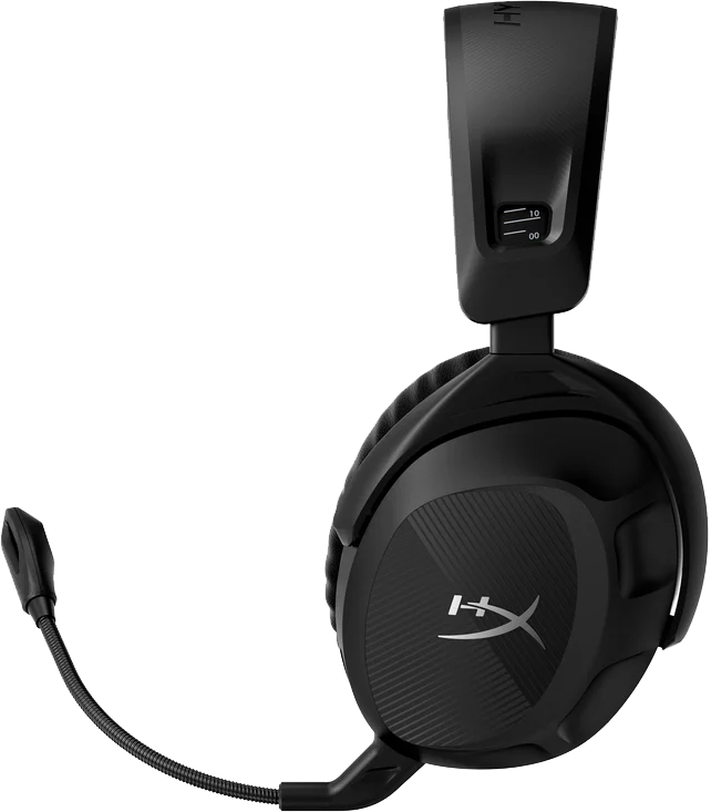 Fekete gamer fejhallgató, rugalmas karos mikrofonnal. A HyperX logó látható.