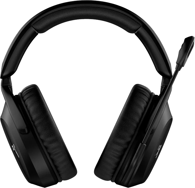 Fekete gamer headset mikrofonnal. Nagy fülpárnák és párnázott fejpánt.