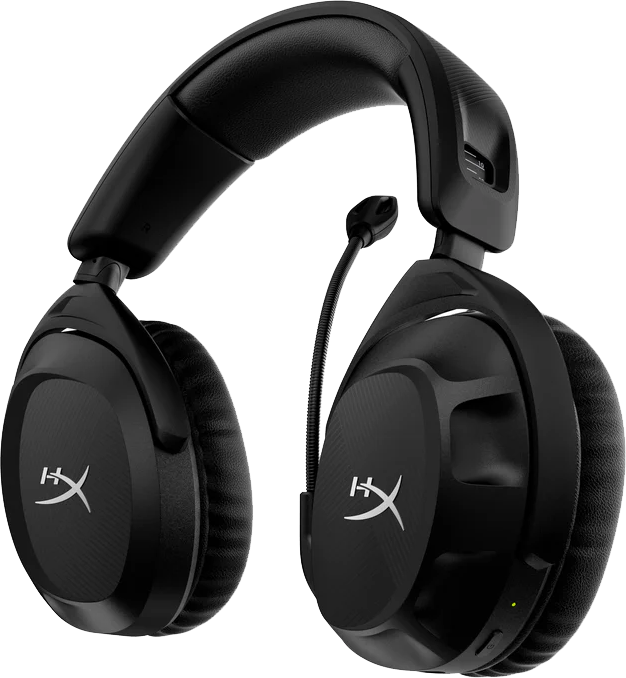 Fekete gaming headset mikrofonnal. A headseten a HyperX logó látható.