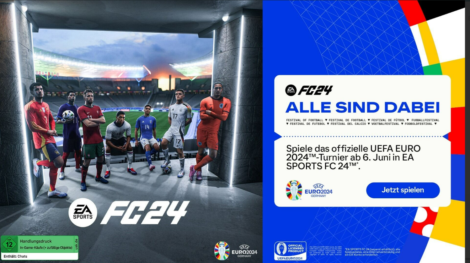 Bild mit EA Sports FC 24 Werbung mit Fußballspielern.
