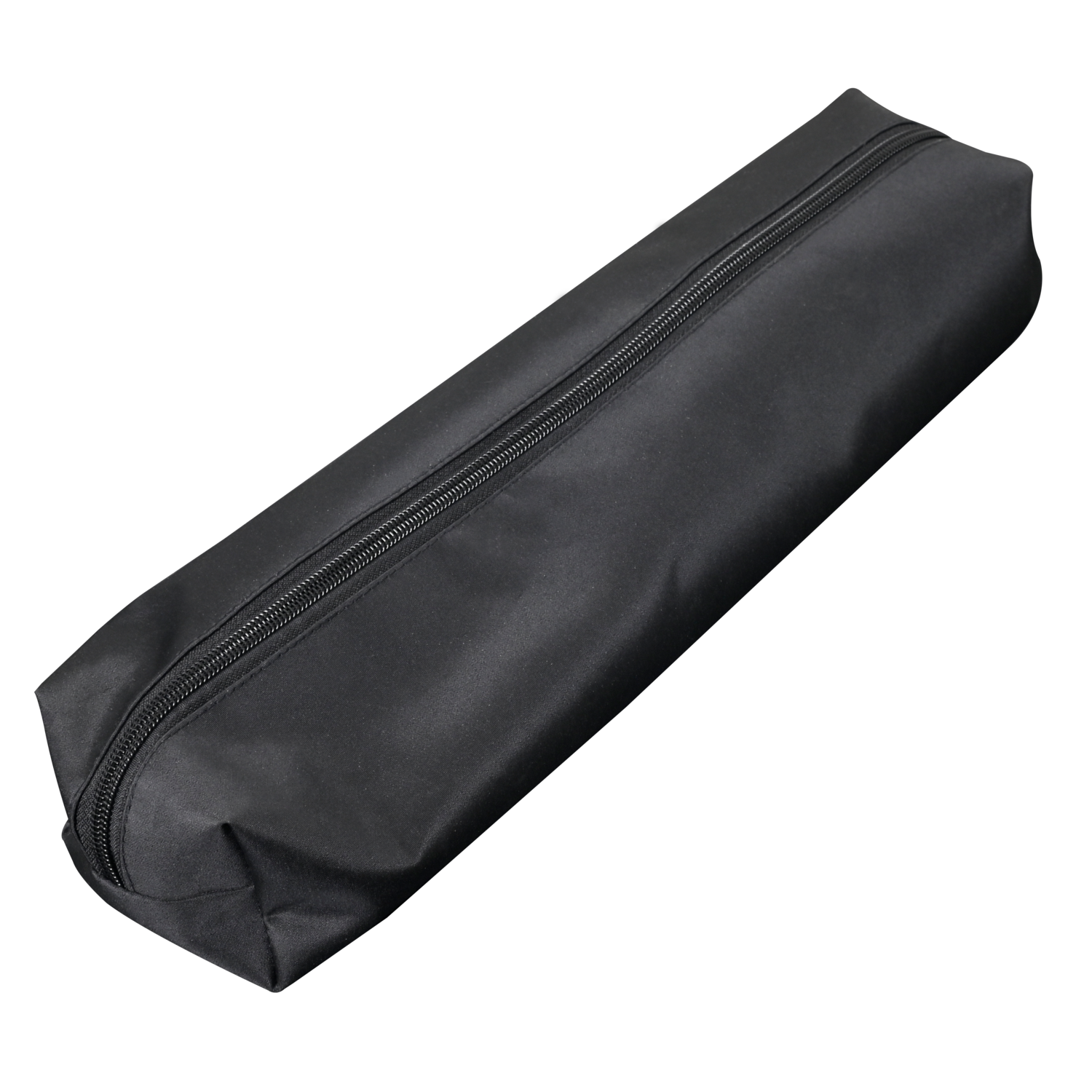 Black carrying case for tripod or similar equipment. Zippered closure. Isolated against a black background.