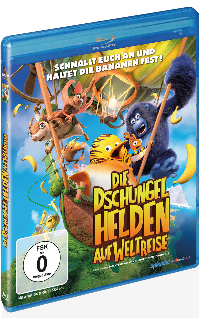 Boxart für Animationsfilm, mit Figuren in einem Heißluftballon, vor blauem Himmel.
