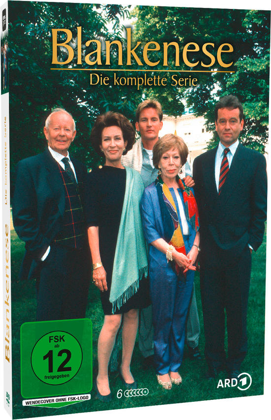 DVD-Hülle der Blankenese-Serie. Eine Gruppe von Leuten vor Bäumen und einem Gebäude.