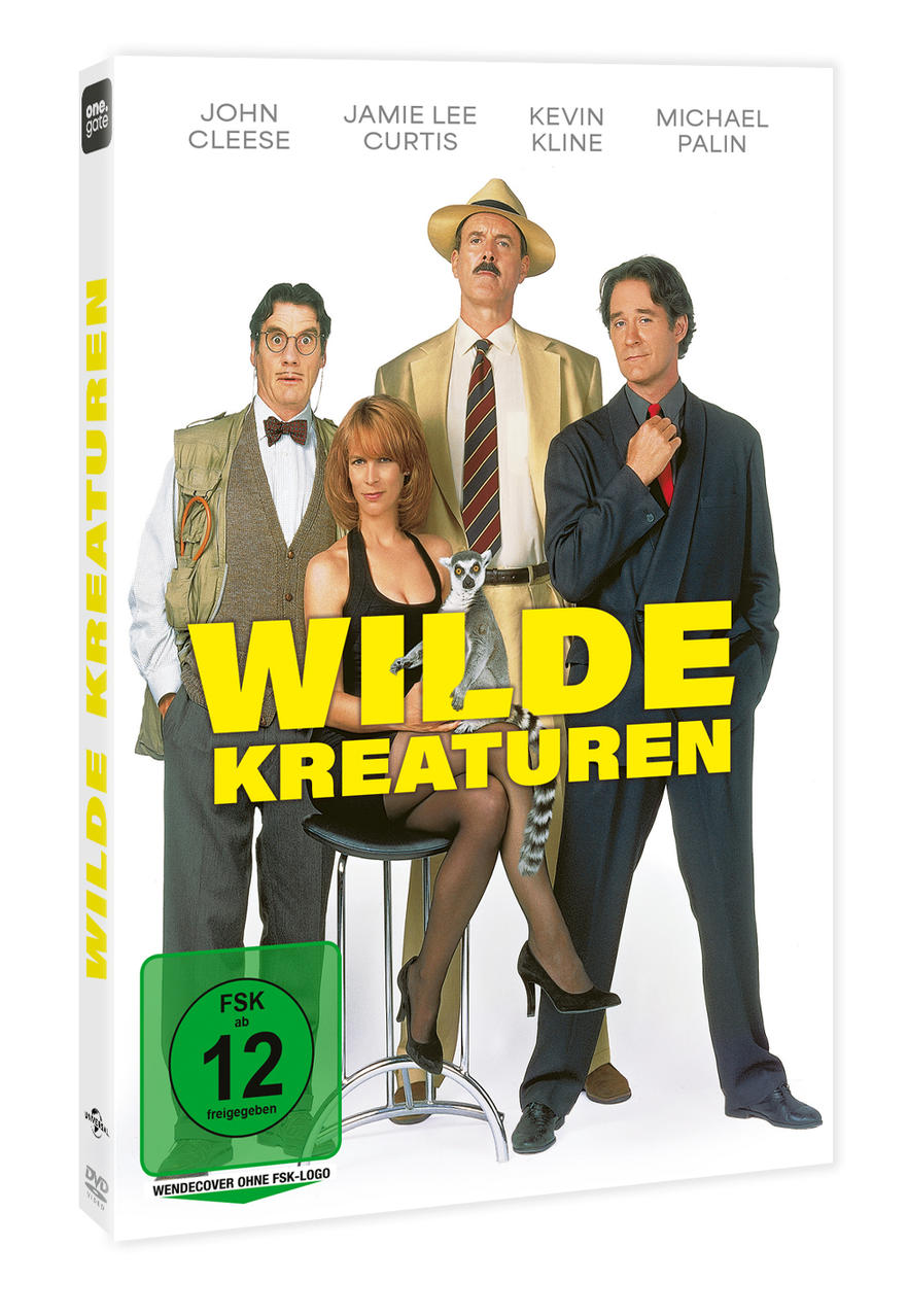 DVD-Hülle: vier Personen, Filmtitel „Wilde Kreaturen“. Jamie Lee Curtis, John Cleese, Kevin Kline, Michael Palin.
