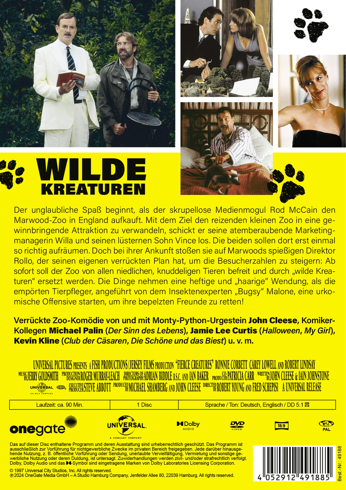 Eine DVD-Hülle mit Bildern von Menschen und Text aus dem Film 'Wilde Kreaturen'.