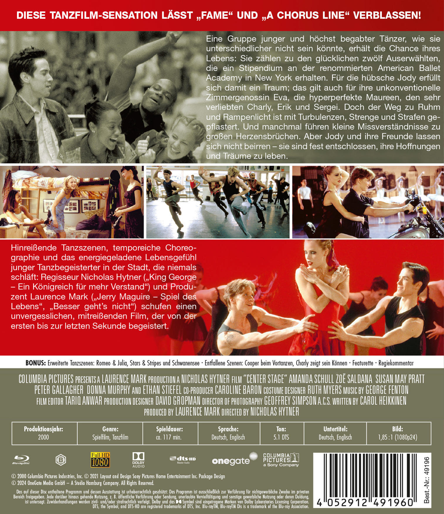 DVD-Rückseite mit Text und Bildern aus einem Musicalfilm.