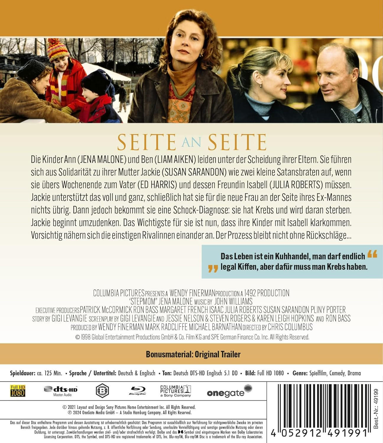 Die Rückseite einer DVD, die eine Filmszene mit Schauspielern und Text auf Deutsch zeigt.