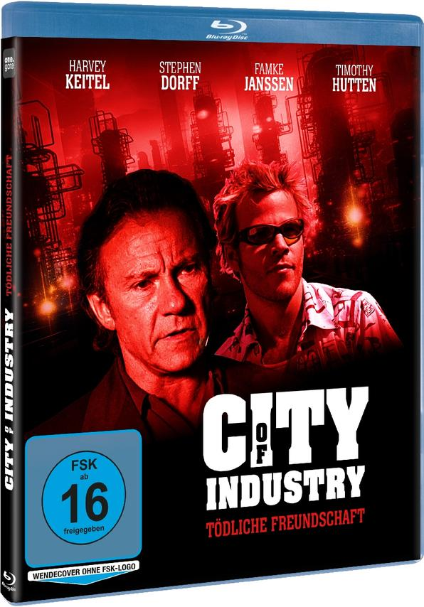 DVD-Box mit Filmposter. Zwei Männer im Vordergrund, rot getönter Hintergrund mit Industriestrukturen.