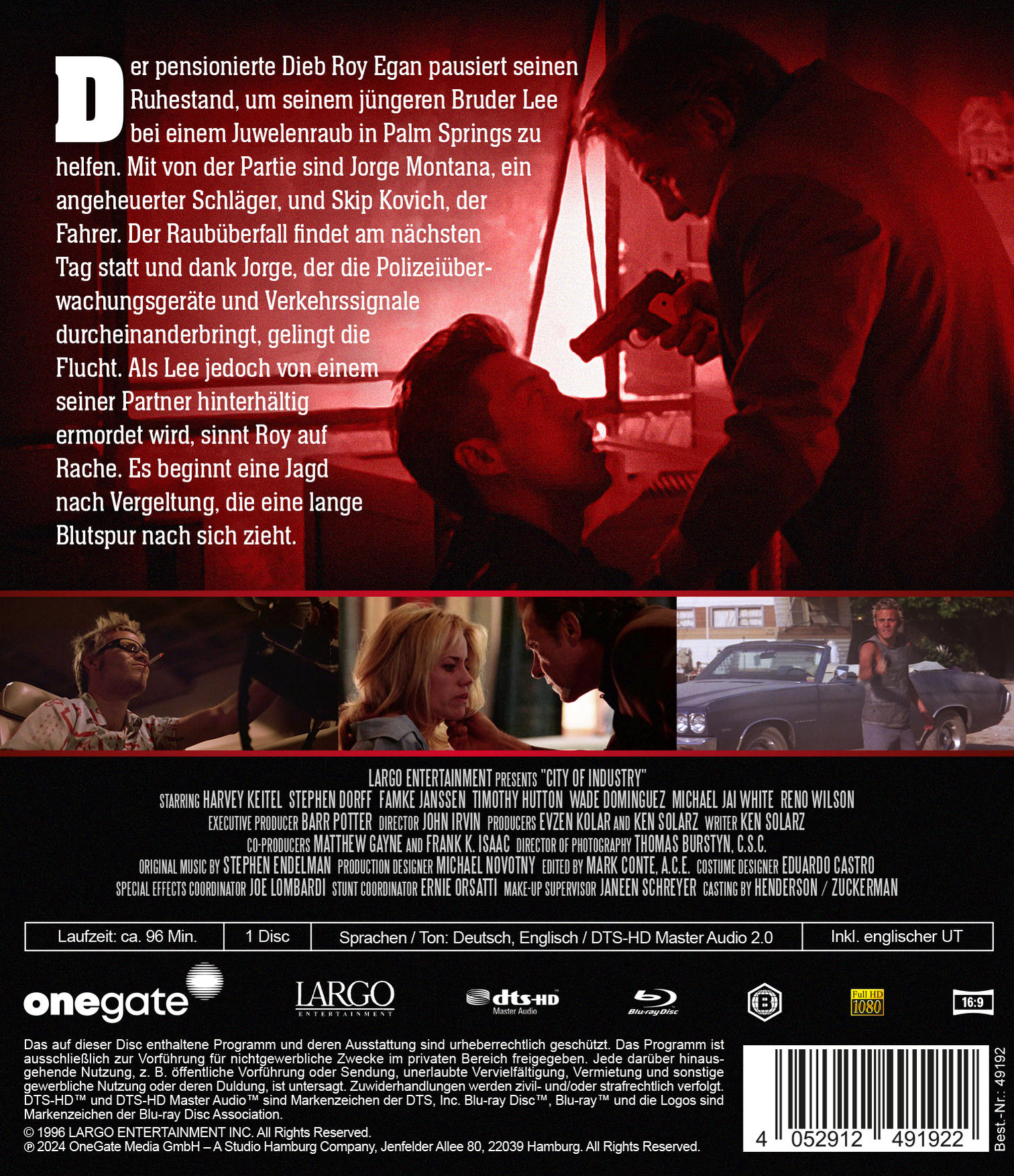 Ein Filmplakat mit Text, einer Waffe und einer Person, die sie hält.