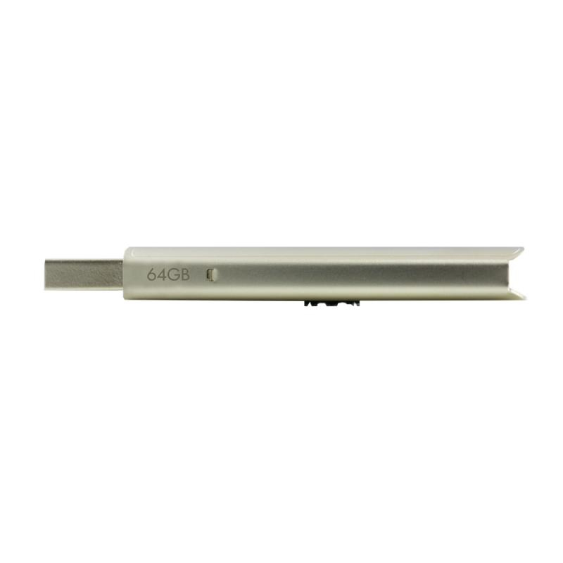 Silberner USB-Stick, 64 GB, mit rechteckigem Gehäuse und Kappe.