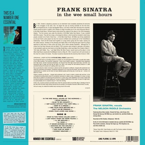 Pochette d'album avec une photo en noir et blanc de Frank Sinatra et du texte sur l'album.