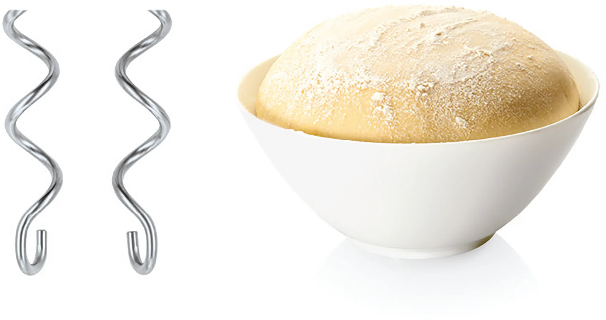 Spirale do ciasta obok białej miski wypełnionej ciastem.