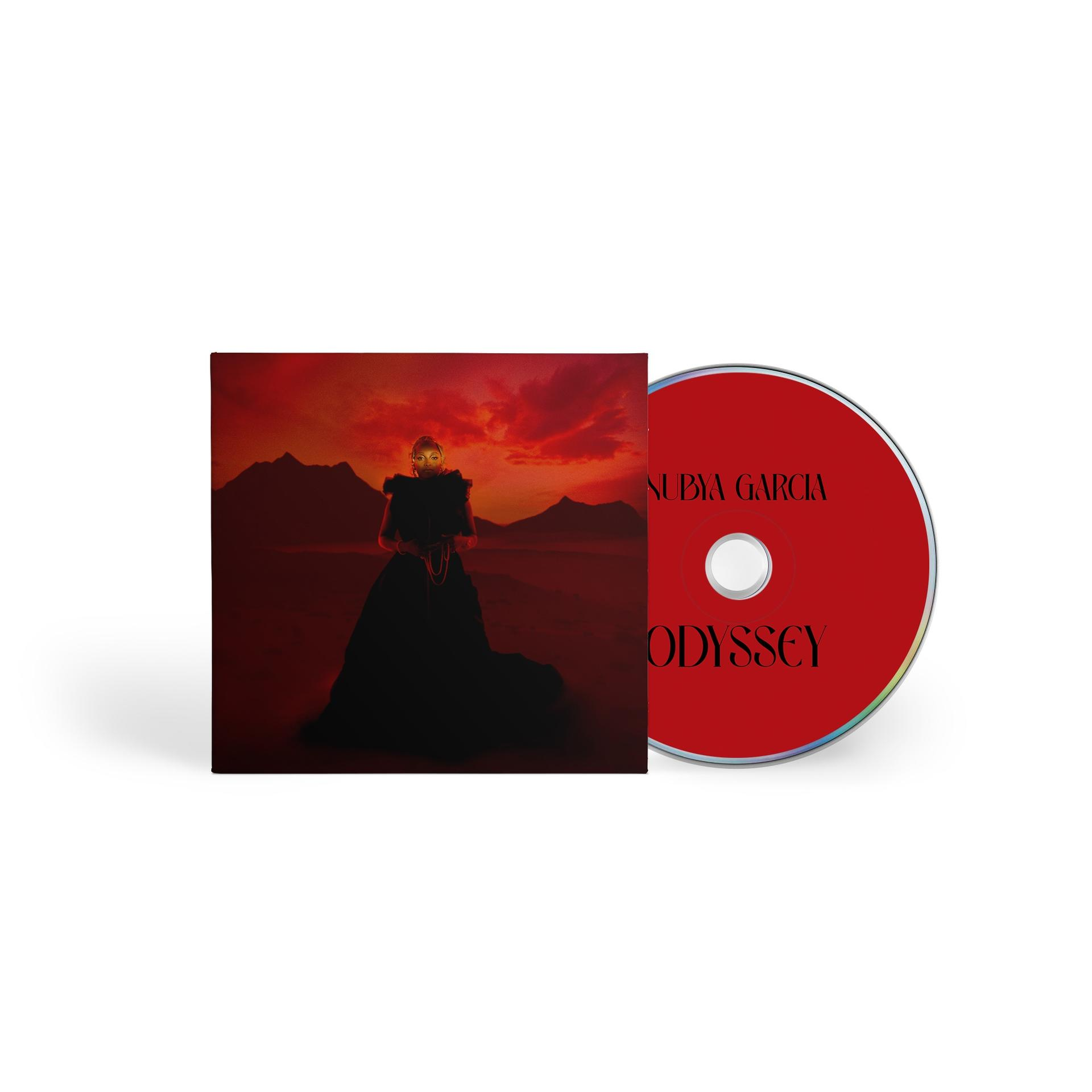 CD-Hülle, rote Disc, mit einer Frau in einem dunklen Kleid auf rotem Hintergrund.