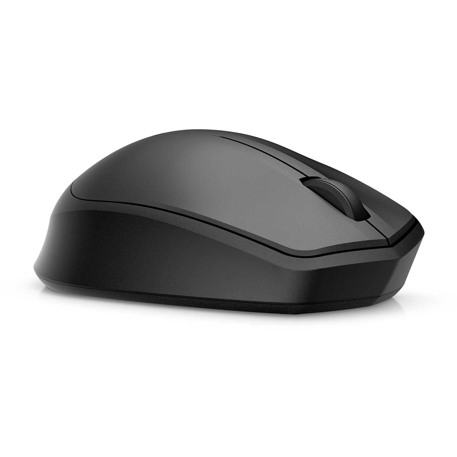 Un mouse per computer nero su sfondo bianco.