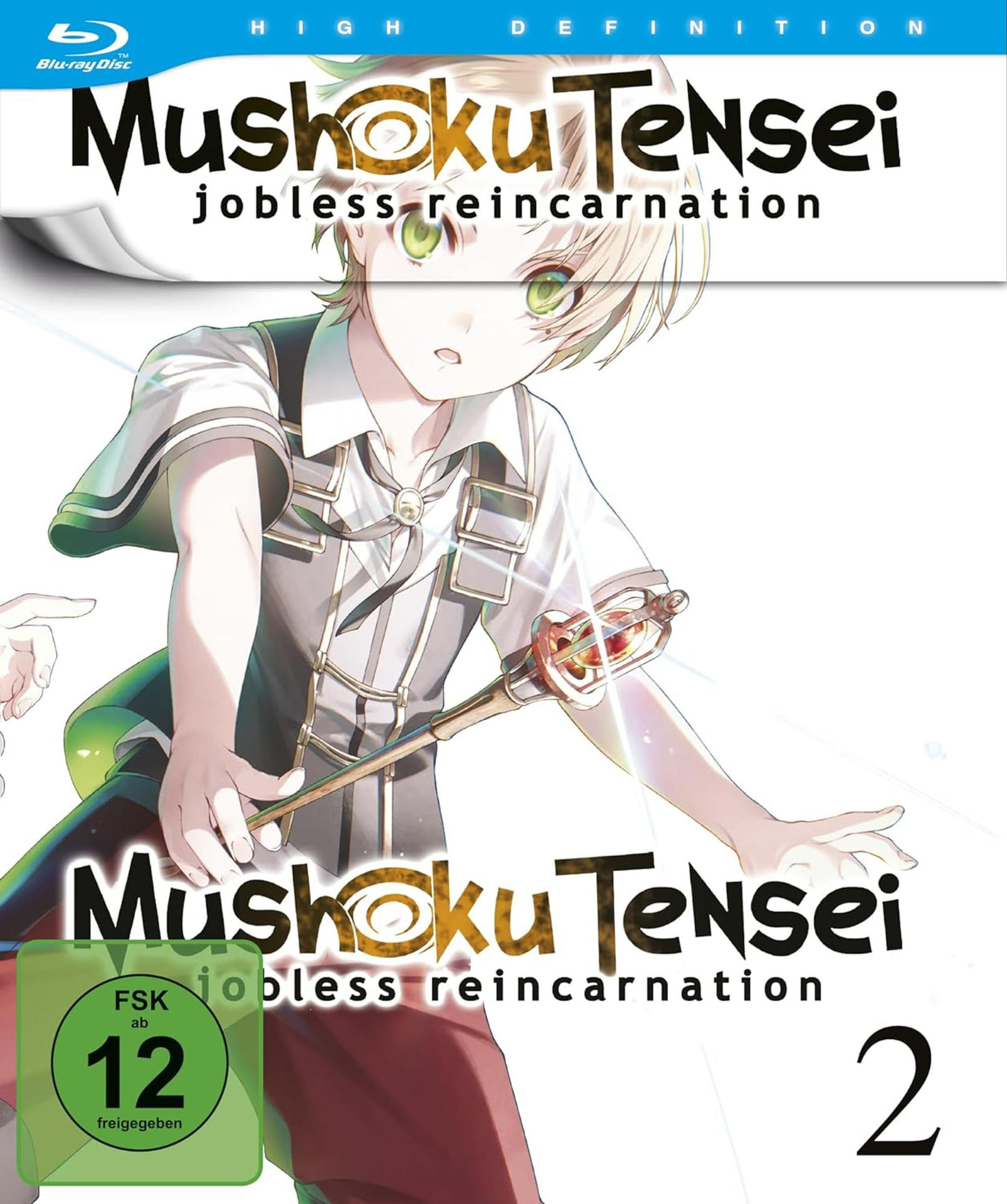 Blu-ray-Hülle mit Anime-Artwork. Ein junger Mann hält einen Stab mit einem roten Edelstein.