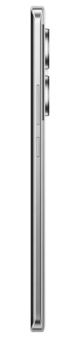 Widok z boku srebrnego smartfona z aparatami i przyciskami.