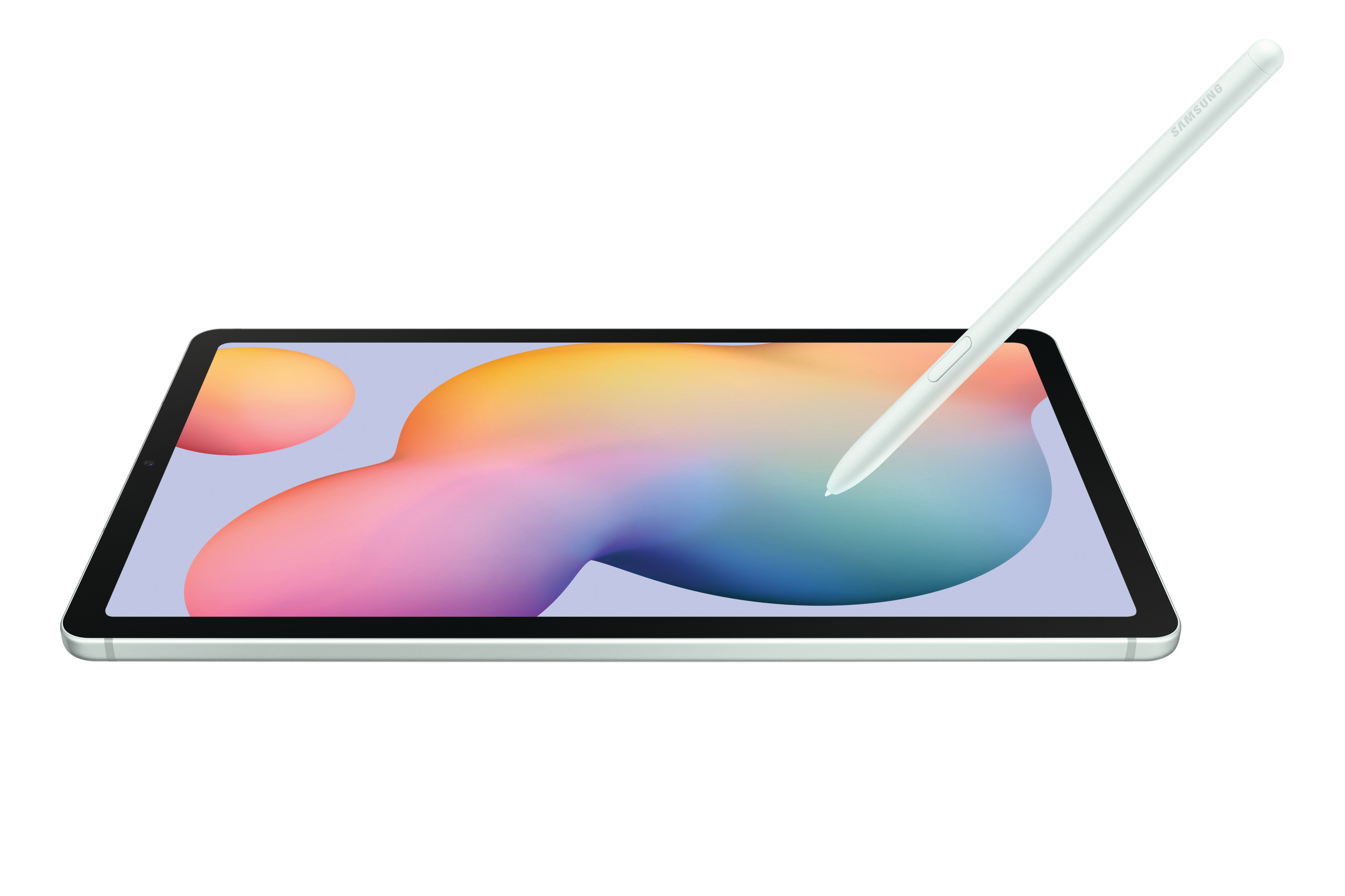 Tablet mit Stift. Der Bildschirm zeigt abstrakte, farbenfrohe Formen.