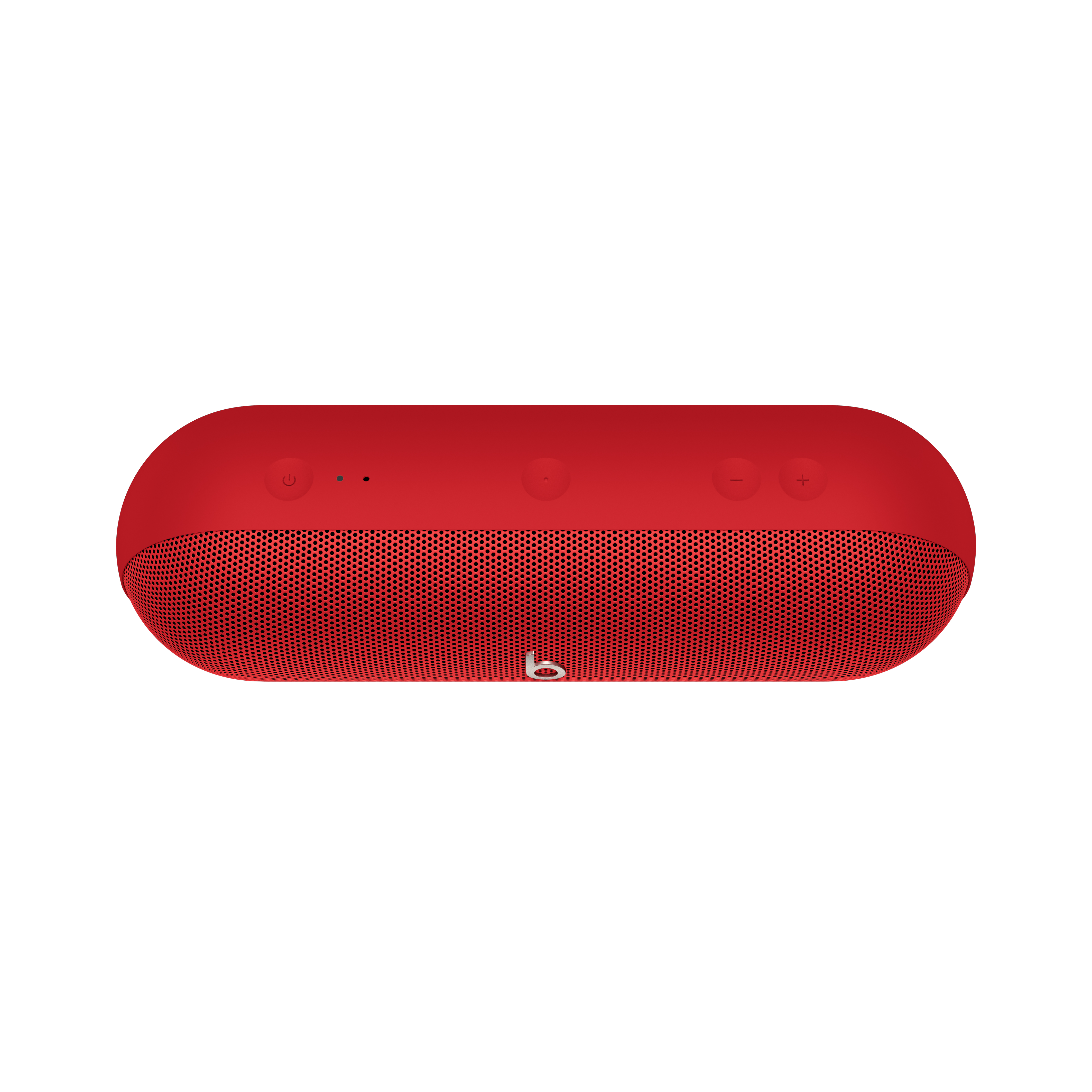 Altavoz rojo Beats sobre fondo blanco. Tiene botones y una rejilla de malla.