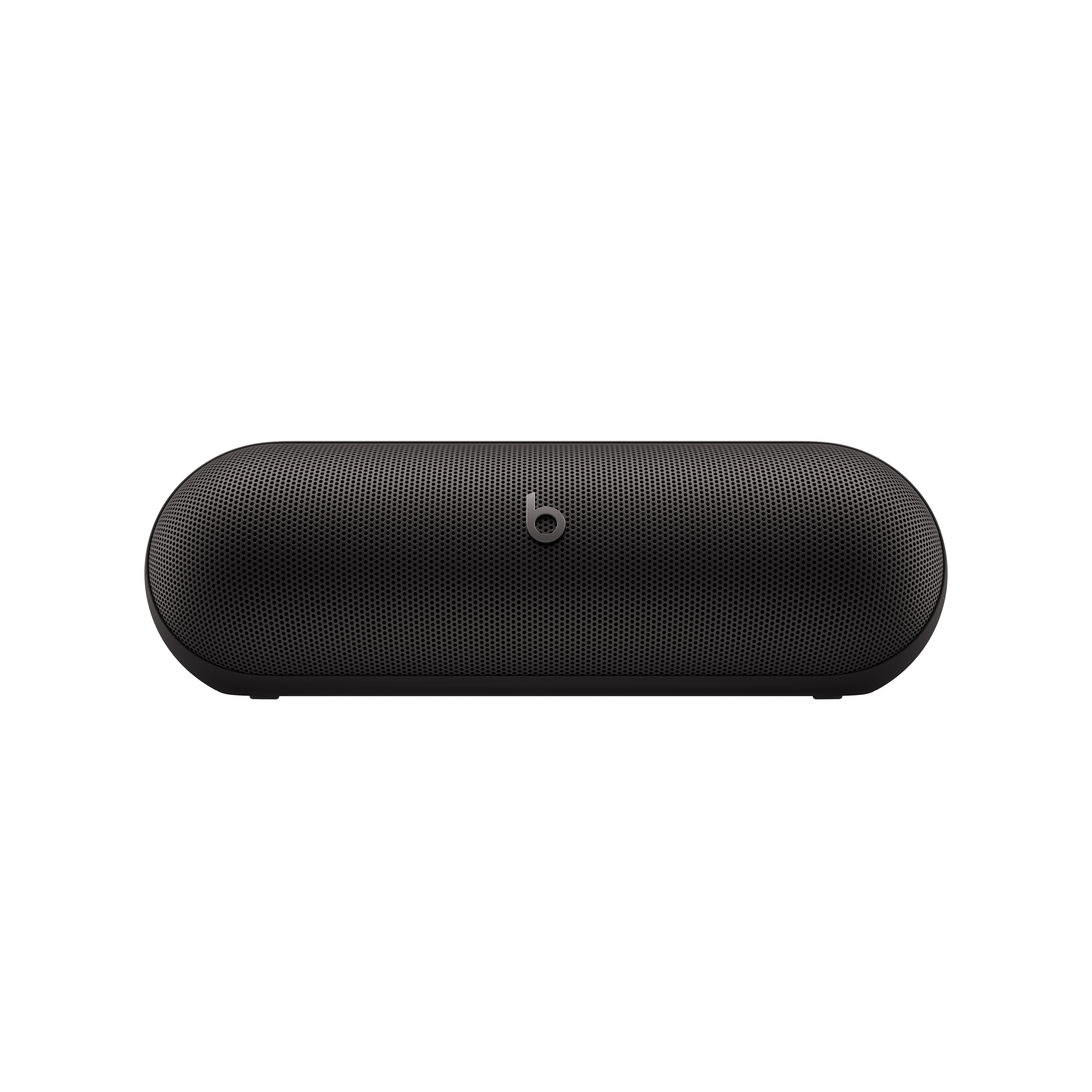 Un altavoz Beats negro sobre un fondo blanco.