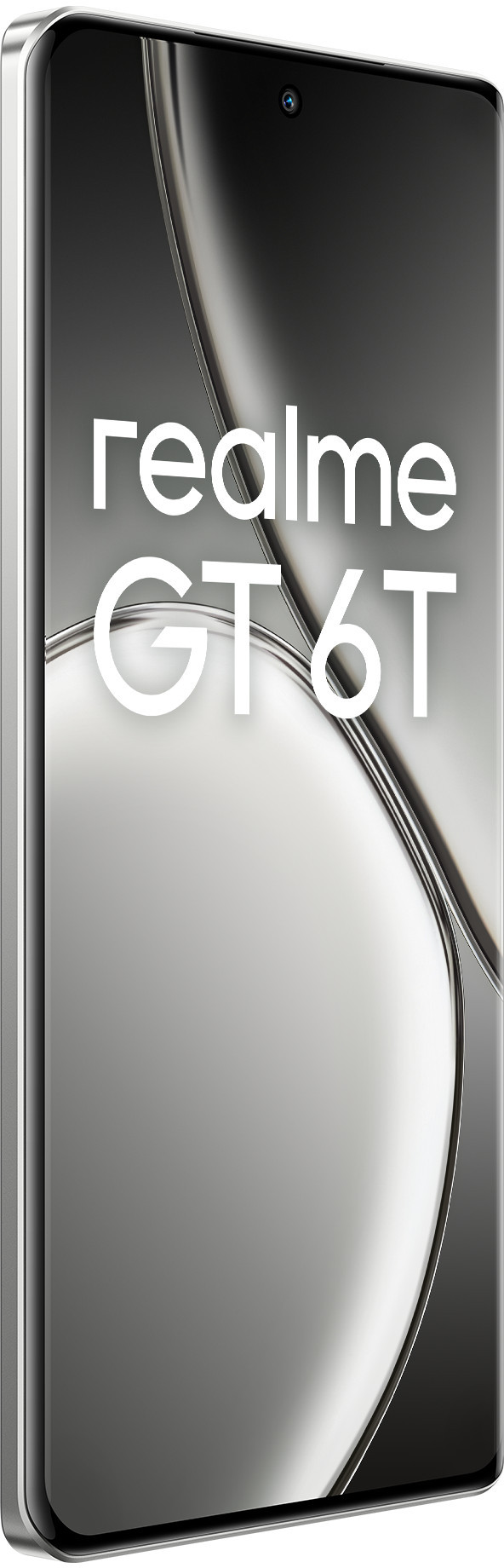 Telefon w widoku z boku, z logo realme GT 6T.