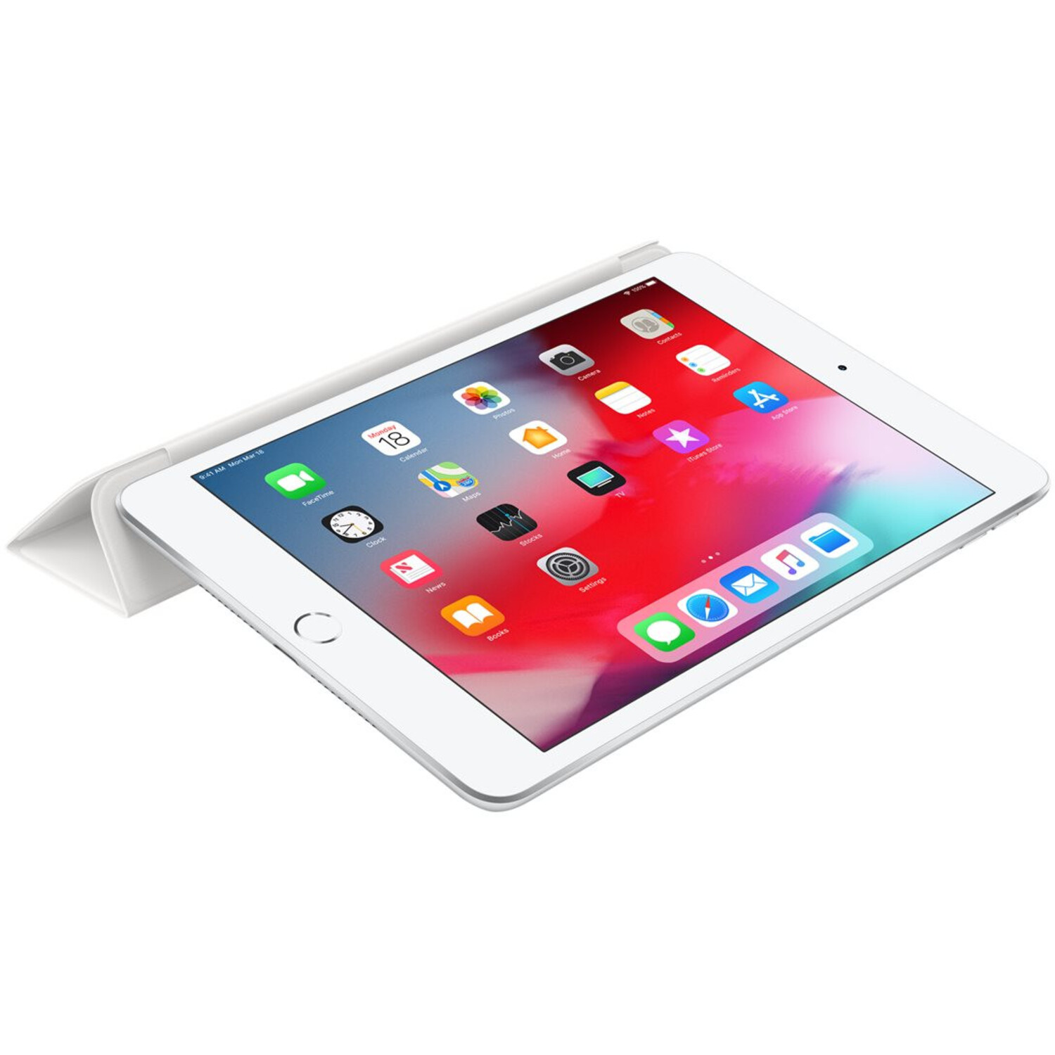 Tablette blanche avec un écran affichant des applications, avec une coque blanche.
